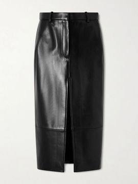 KHAITE Anden paneled leather midi skirt