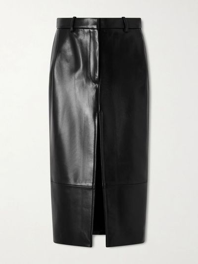 KHAITE Anden paneled leather midi skirt
