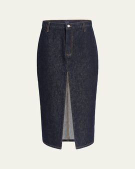 Khaite Anden Pleated Denim Slit Midi Skirt