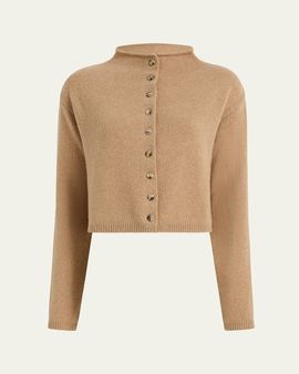 Khaite Annora Funnel-Neck Wool-Cashmere Cardigan