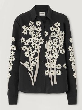 KHAITE Argo appliquéd silk and cotton-blend blouse