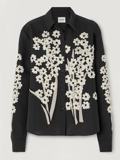 KHAITE Argo appliquéd silk and cotton-blend blouse