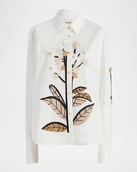 Khaite Argo Floral Embroidered Cotton Poplin Top