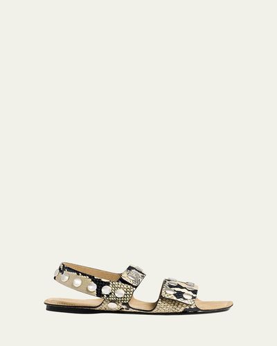 Khaite Boden Studded Snake-Printed Leather Flat Sandals