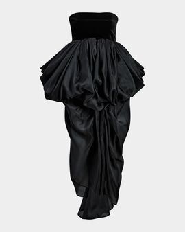 Khaite Bronte Strapless Velvet & Silk Draped Peplum Maxi Dress