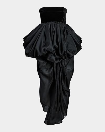Khaite Bronte Strapless Velvet & Silk Draped Peplum Maxi Dress