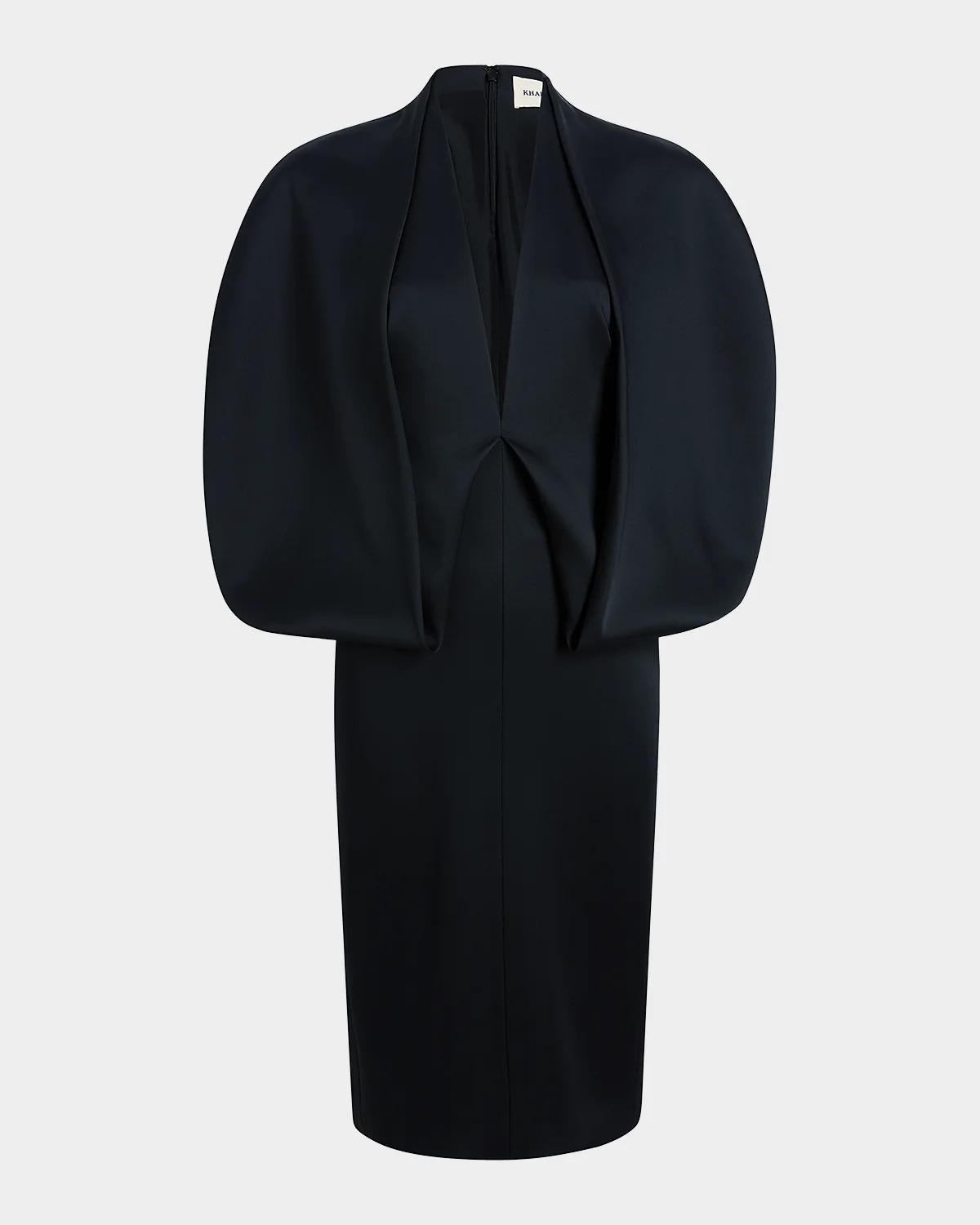 Khaite Dakota Sculpted Cape Midi Dress