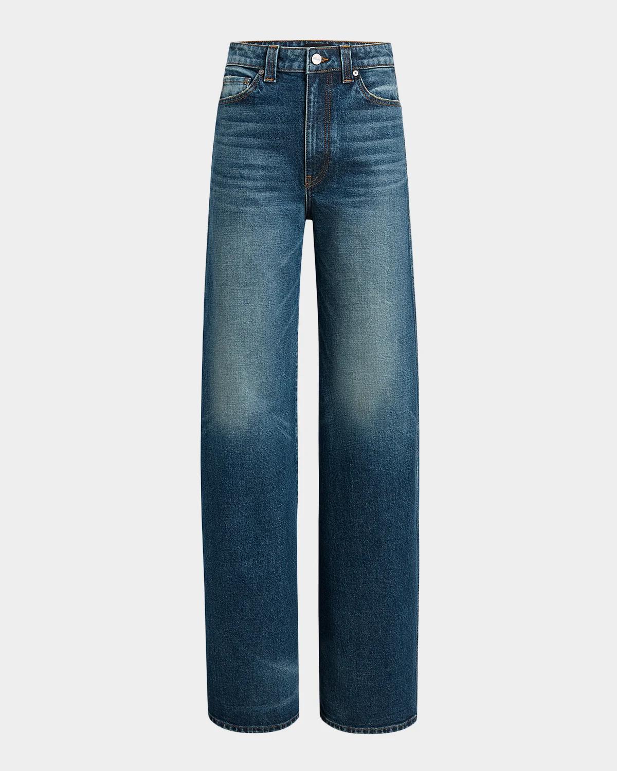 Khaite Dane Washed Denim Wide-Leg Jeans