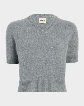 Khaite Jas Short-Sleeve Cashmere V-Neck Sweater