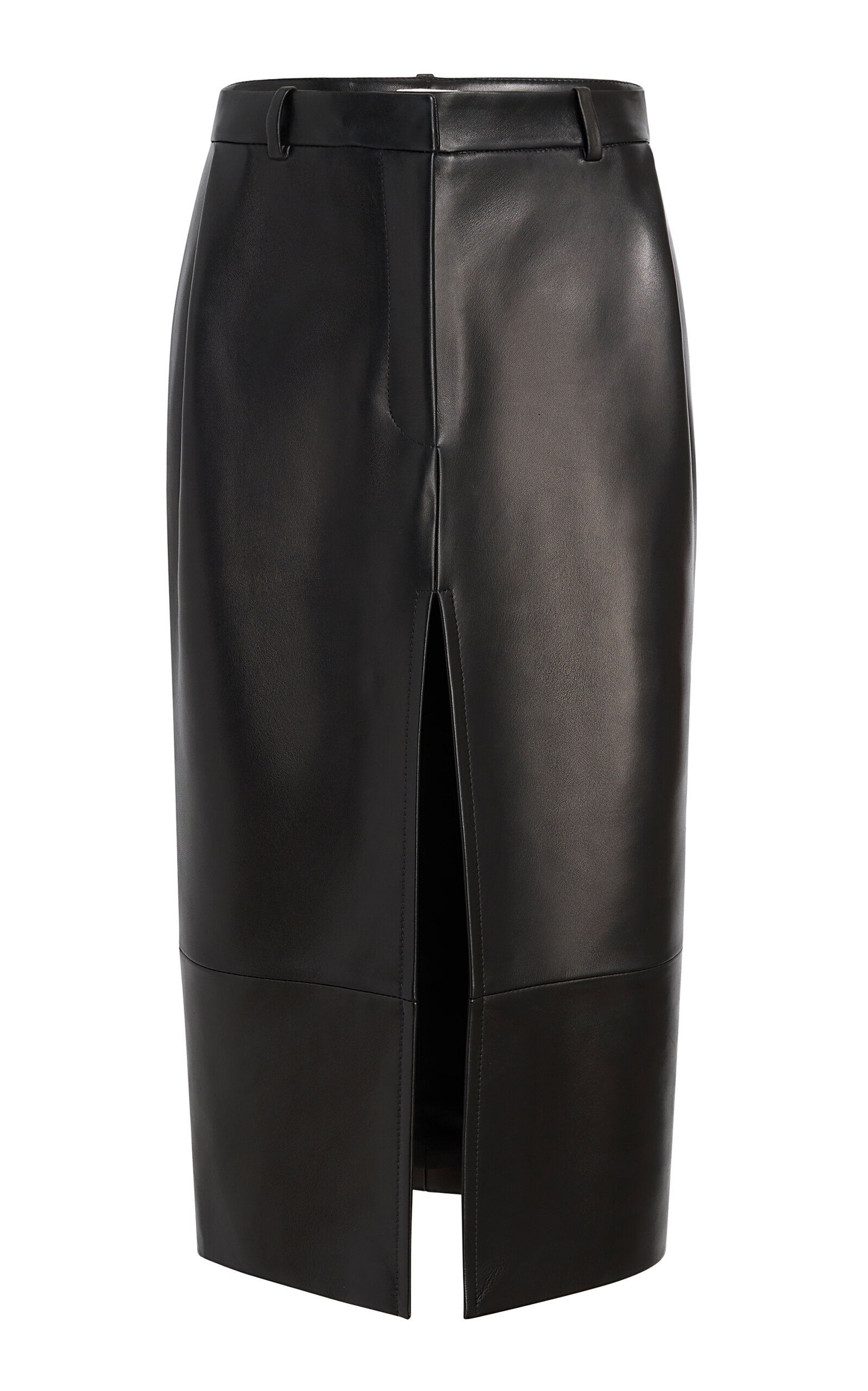 Khaite Khaite Anden Belted Plonge Leather Midi Skirt Black