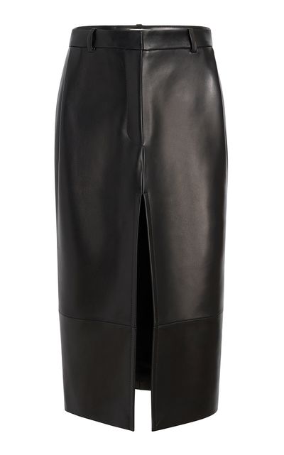 Khaite Khaite Anden Belted Plonge Leather Midi Skirt Black