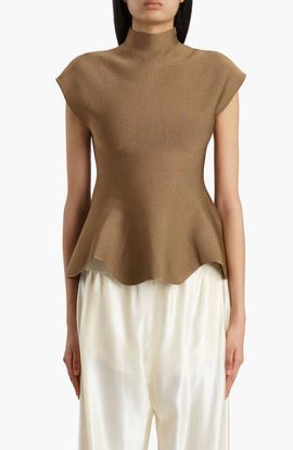 Khaite Khaite Andra Mock Neck Peplum Knit Top