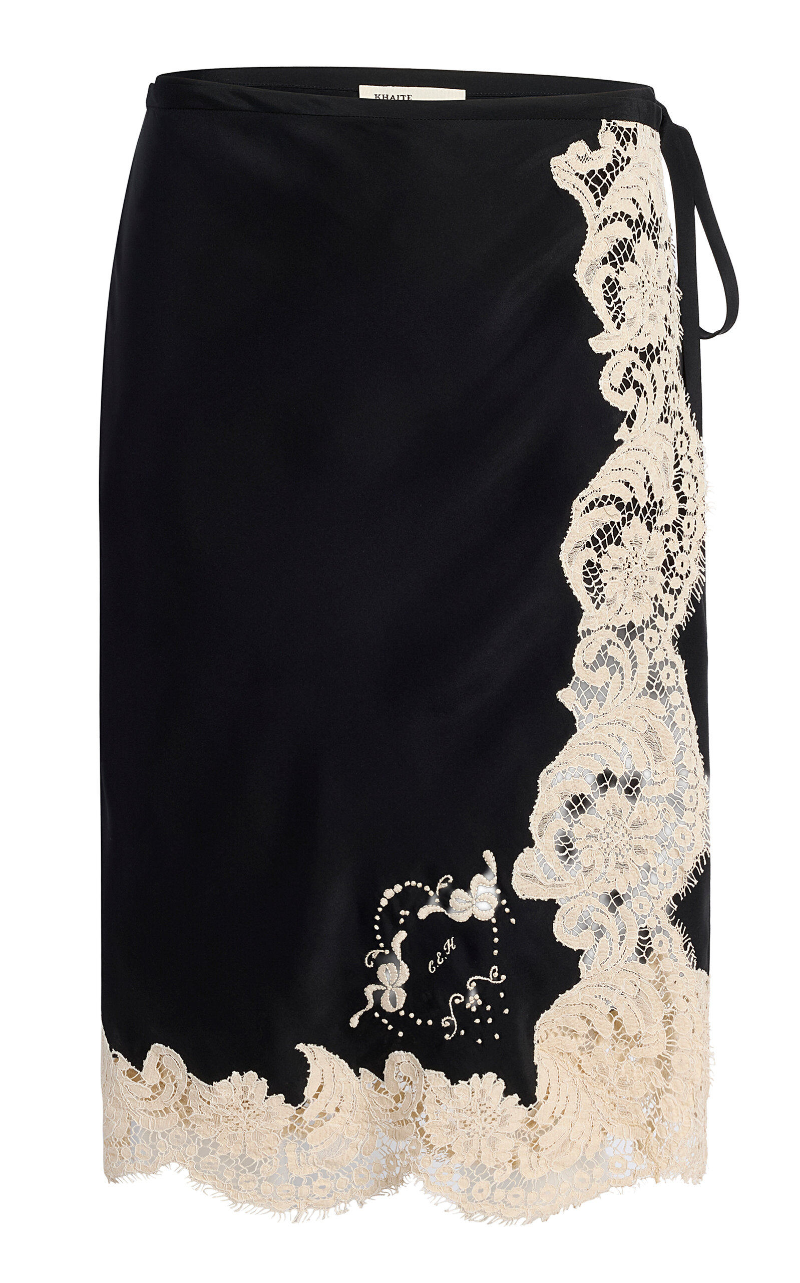 Khaite Khaite Apaleen LaceTrimmed Vintage Washed Silk Midi Skirt