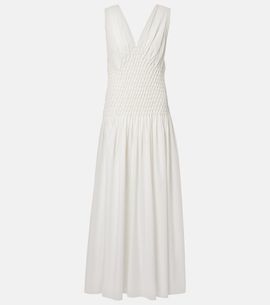 Khaite Khaite Nola smocked cotton poplin maxi dress