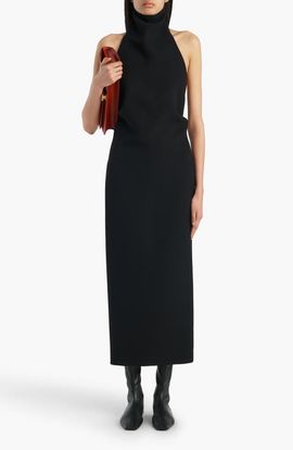 Khaite Khaite Roxanne Funnel Neck Double Face Crepe Halter Dress