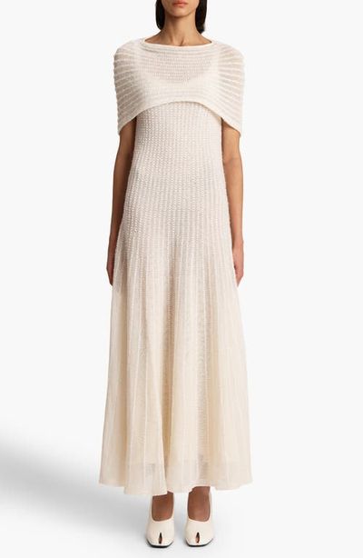 Khaite Khaite Thora Pointelle Maxi Sweater Dress with Removable Capelet