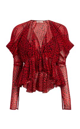 Khaite Khaite Tylar HeartPrint Silk Chiffon Top