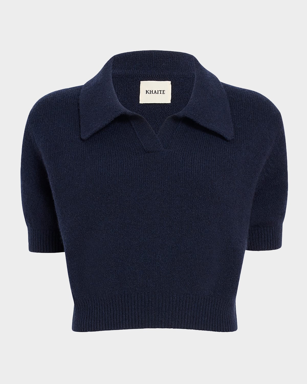 Khaite Leni Short-Sleeve Cashmere Knit Polo Top