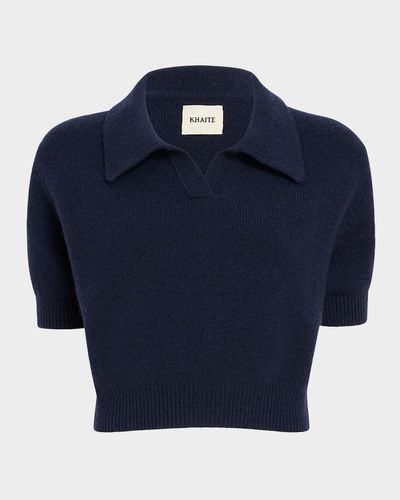 Khaite Leni Short-Sleeve Cashmere Knit Polo Top