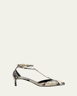 Khaite Mia Snake-Printed Leather Kitten-Heel Pumps