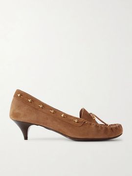 KHAITE Milly embellished whipstitched suede pumps