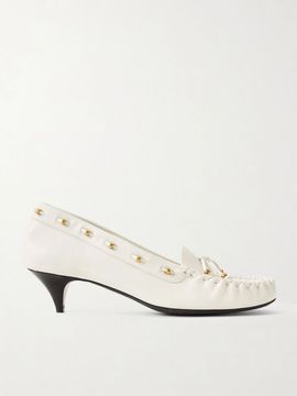 KHAITE Milly embellished whipstitched textured-leather pumps