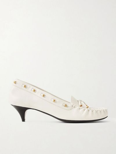 KHAITE Milly embellished whipstitched textured-leather pumps