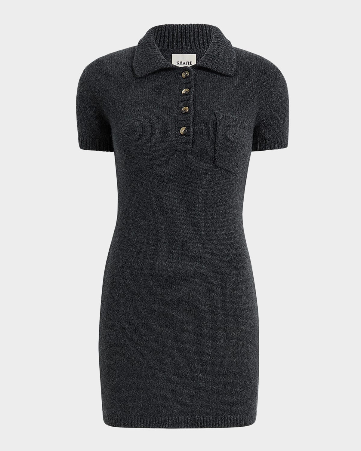 Khaite Nehra Short-Sleeve Cashmere Mini Polo Dress