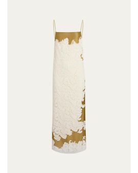 Khaite Nevis Sleeveless Lace & Satin Backless Maxi Dress