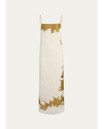 Khaite Nevis Sleeveless Lace & Satin Backless Maxi Dress