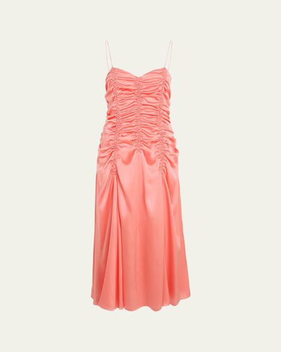 Khaite Raina Sleeveless Ruched silk Charmeuse Midi Dress