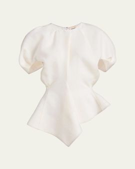 Khaite Rumi Puff-Sleeve Asymmetric Peplum Top