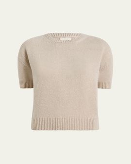 Khaite Shimmering Cashmere Short-Sleeve Crewneck Sweater