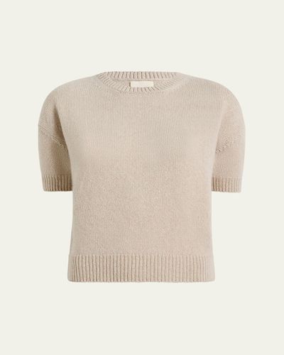 Khaite Shimmering Cashmere Short-Sleeve Crewneck Sweater