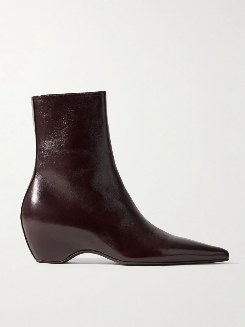 KHAITE Sybil glossed-leather ankle boots