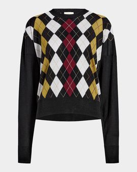 Khaite Tammy Argyle Wool-Silk Crewneck Sweater