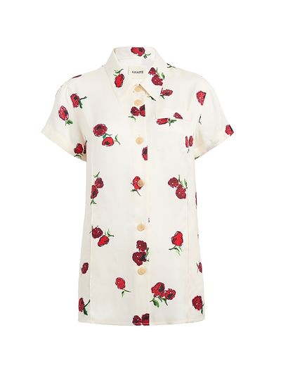 Khaite Women's Keefe Silk Raspberry Print Shirt