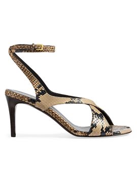 Khaite Women's Liria 75MM Snake-Embossed Leather Ankle Strap Sandals