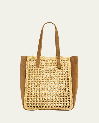 Khaite Zoe Woven Viscose Raffia and Suede Tote Bag