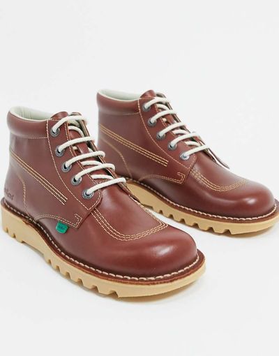 Kickers Kickers kick hi boots in tan leather-Brown