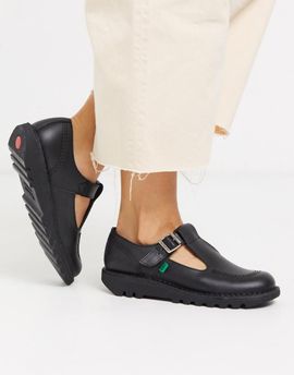 Kickers Kickers Kick T flat leather t-bar shoes in black