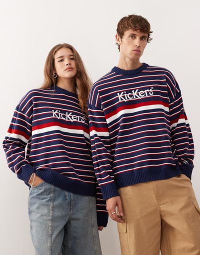 Kickers Kickers striped sweatshirt in red and blue stripe-Navy