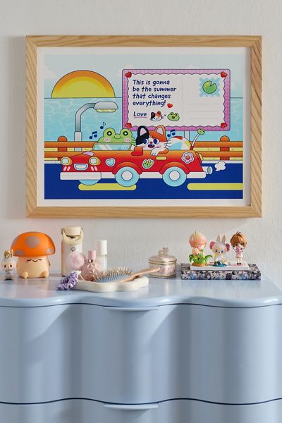 Kidnichols kidnichols Froggy Roadtrip Art Print in Natural Wood Frame at Urban Outfitters