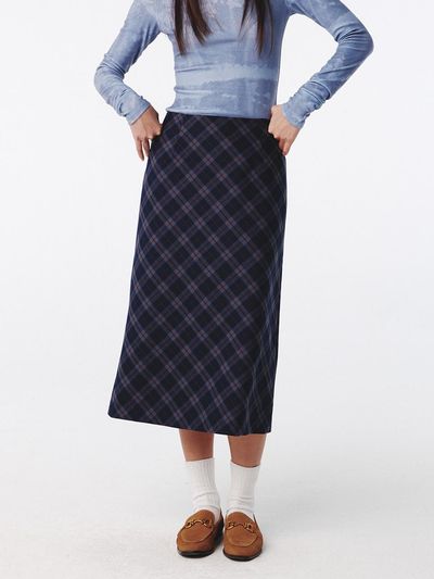 Kijun Check Midi Skirt - Navy