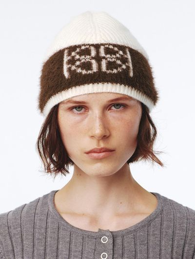 Kijun Emblem Knit Beanie UNISEX Beige Brown