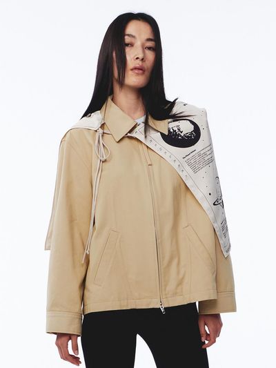 Kijun Oversized Cotton Two-way Zipper Jacket [Beige]