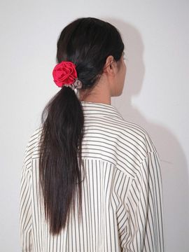 Kijun Satin Corsage Scrunchie [Red Brown]