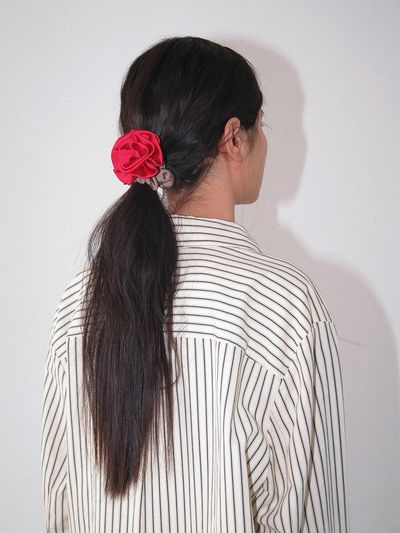 Kijun Satin Corsage Scrunchie [Red Brown]
