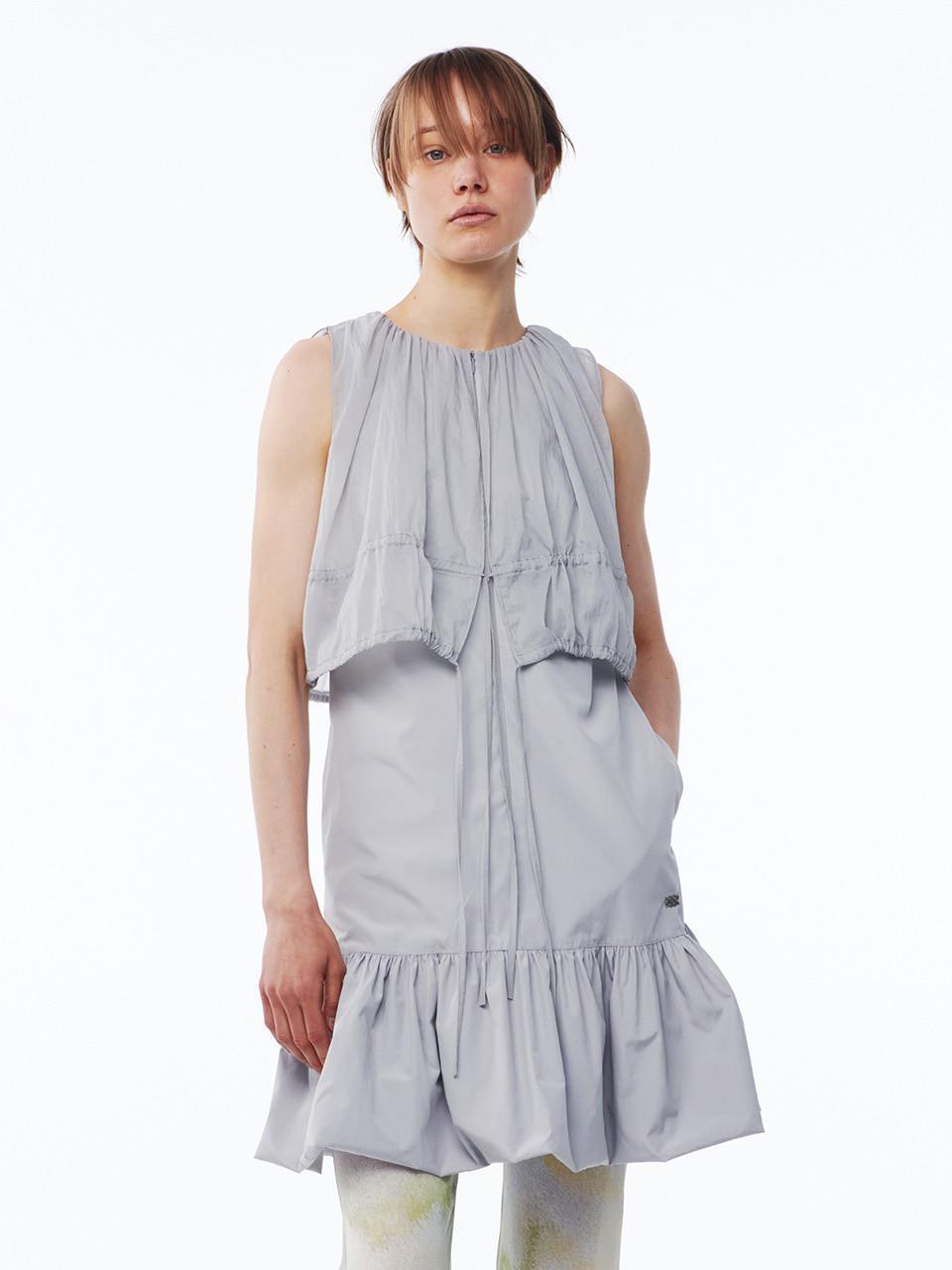 Kijun Sheer Layered Cotton-Blend Mini Dress [Grey]