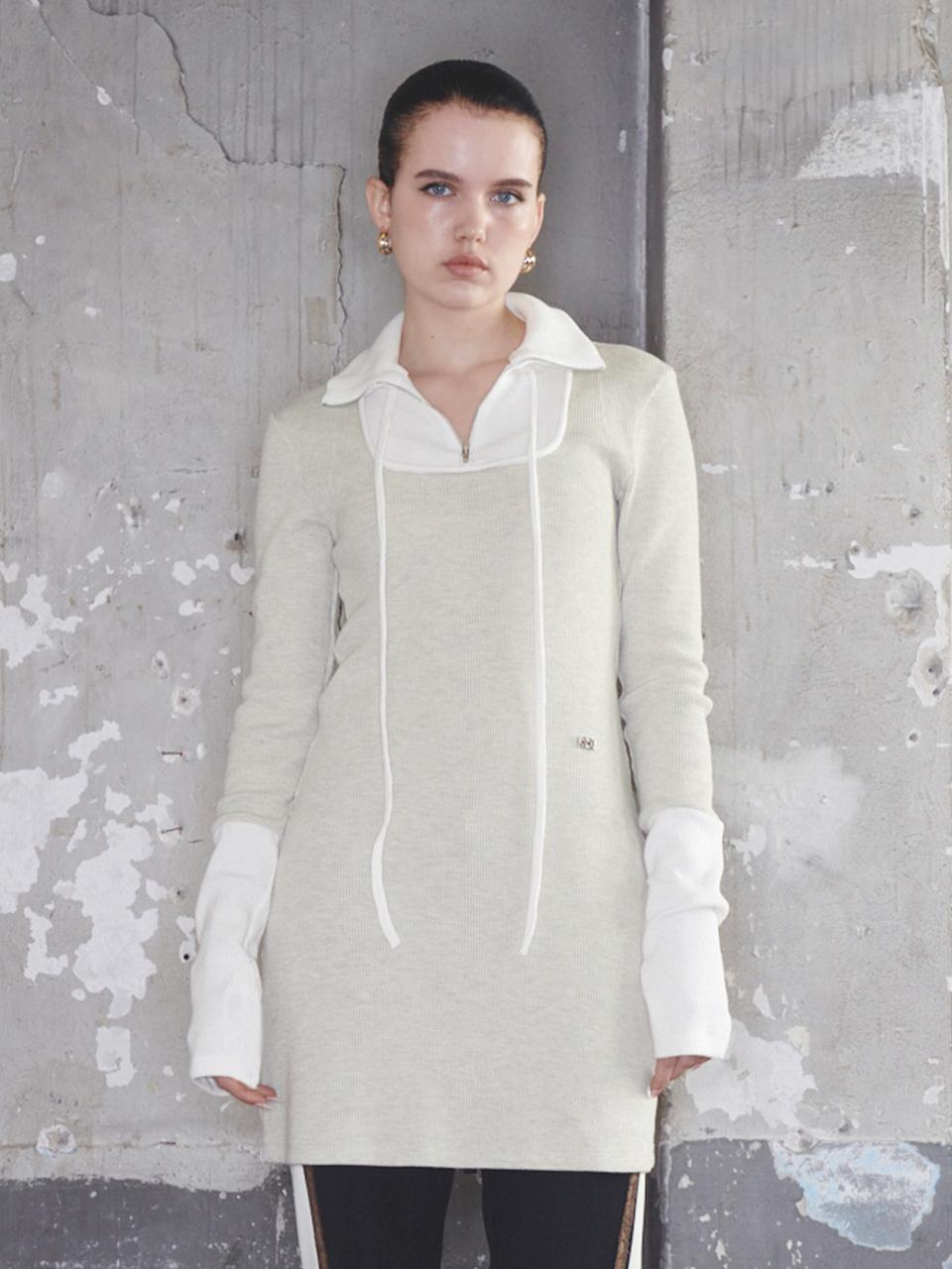 Kijun Square Half Zip up Dress Melange Off White